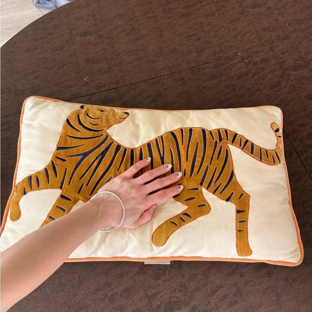 Crate & Barrel Tiger embroidered throw pillow accent home decor Kids